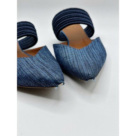 Malone Souliers Navy Blue Canvas Maisie Luwolt Pointed Toe Flat Mules 36 US 6 - Picture 4 of 10
